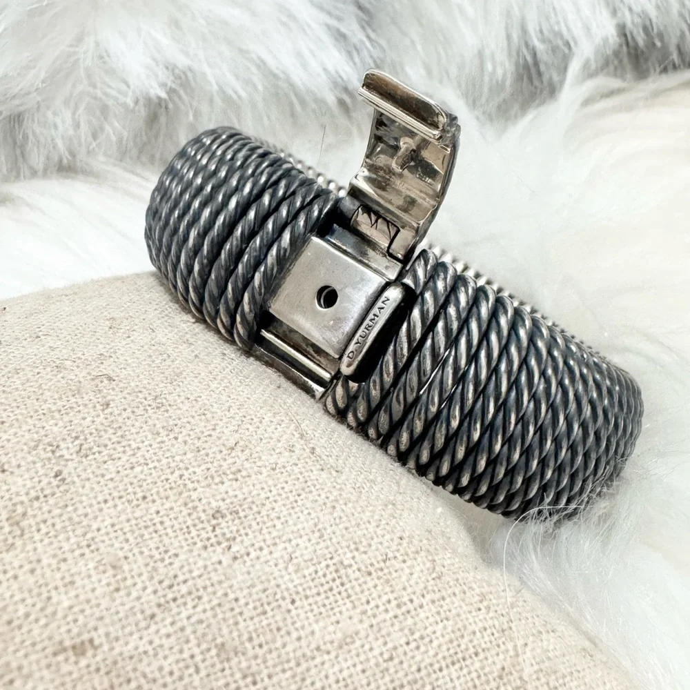 David Yurman Tempo Diamond Darkened 925 Sterling Silver Wide Cable Bracelet Sz M